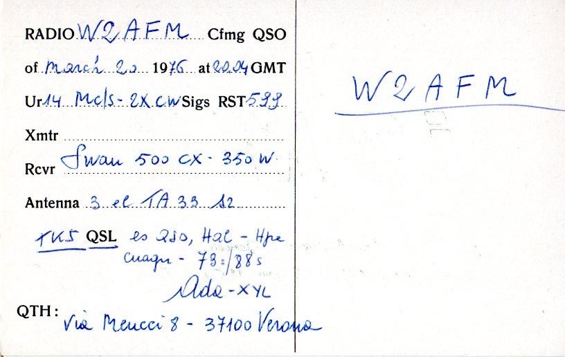 Back of QSL card I3MQ