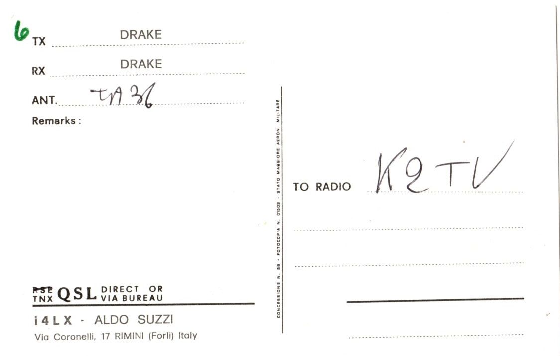 Back of QSL card I4LX