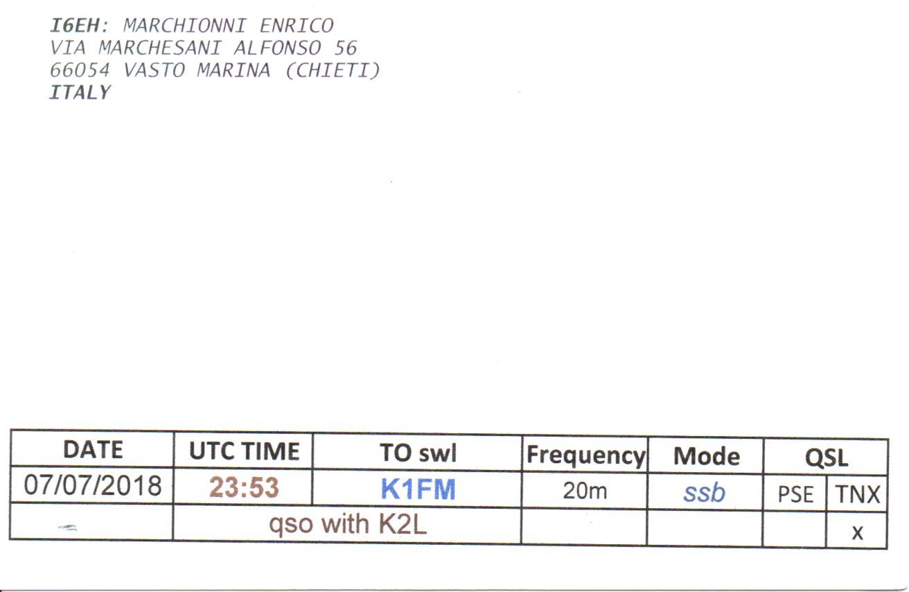 Back of QSL card I6EH