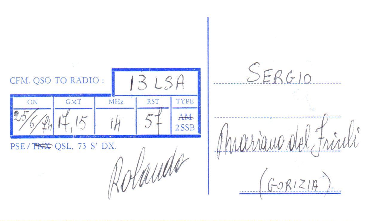 Back of QSL card I8HG