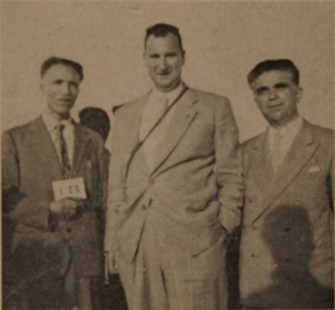 Mario Santangeli, I1ER, with W2PAK and I1ACD (Adriano Ducati), CQ, June 1953, p. 41